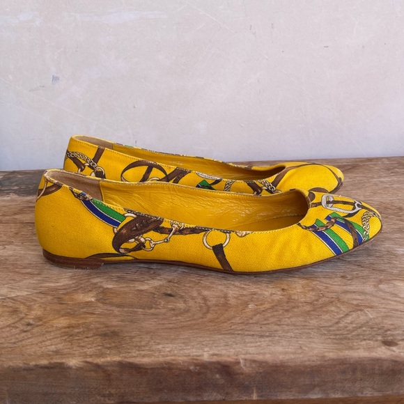 RALPH LAUREN COLLECTION Purple Label Yellow Equestrian Horse Bit Flats 9.5 ITALY - Picture 9 of 12